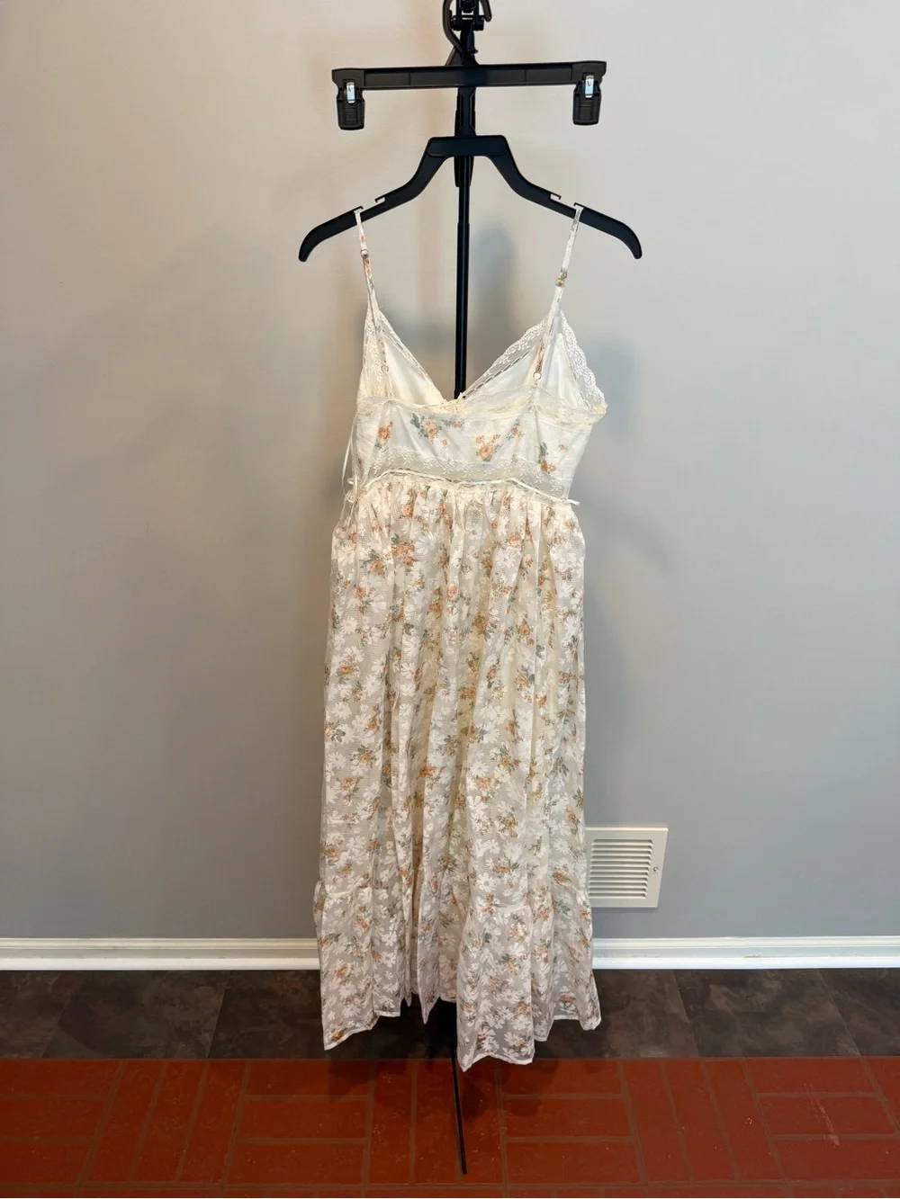 Altar'd State Cream Floral Lace-Trim Maxi Dress